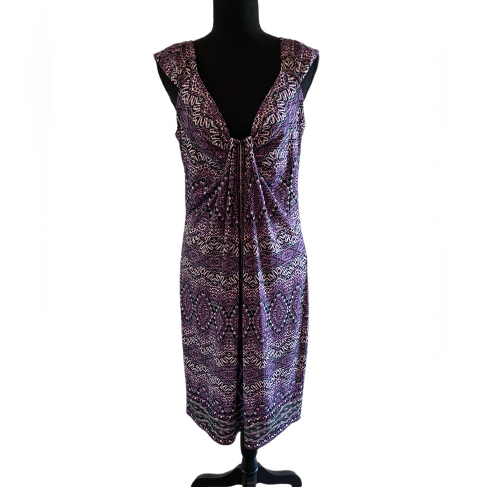 London Times Purple Sheath Midi Dress Sleeveless Plunge